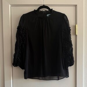 CeCe Elegant Black Blouse with Ruffle Details